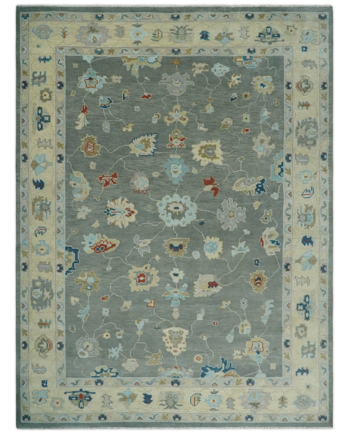 Hand knotted Gray and Beige Traditional Oushak Wool Area Rug
