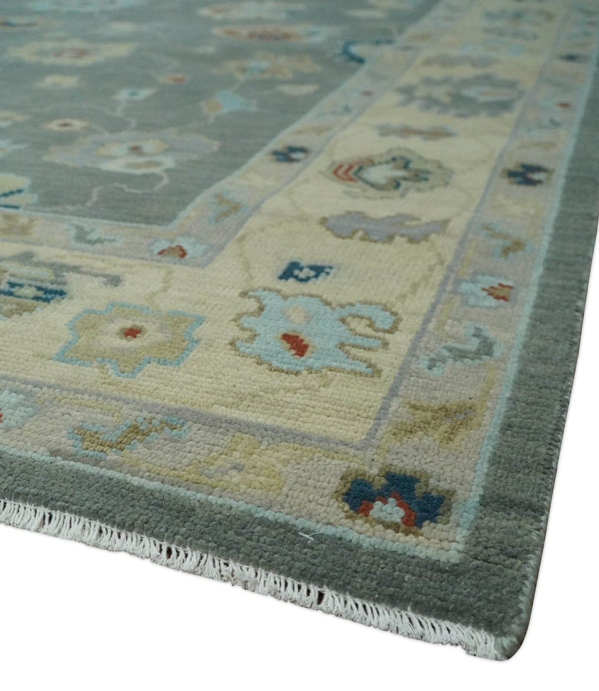 Hand knotted Gray and Beige Traditional Oushak Wool Area Rug