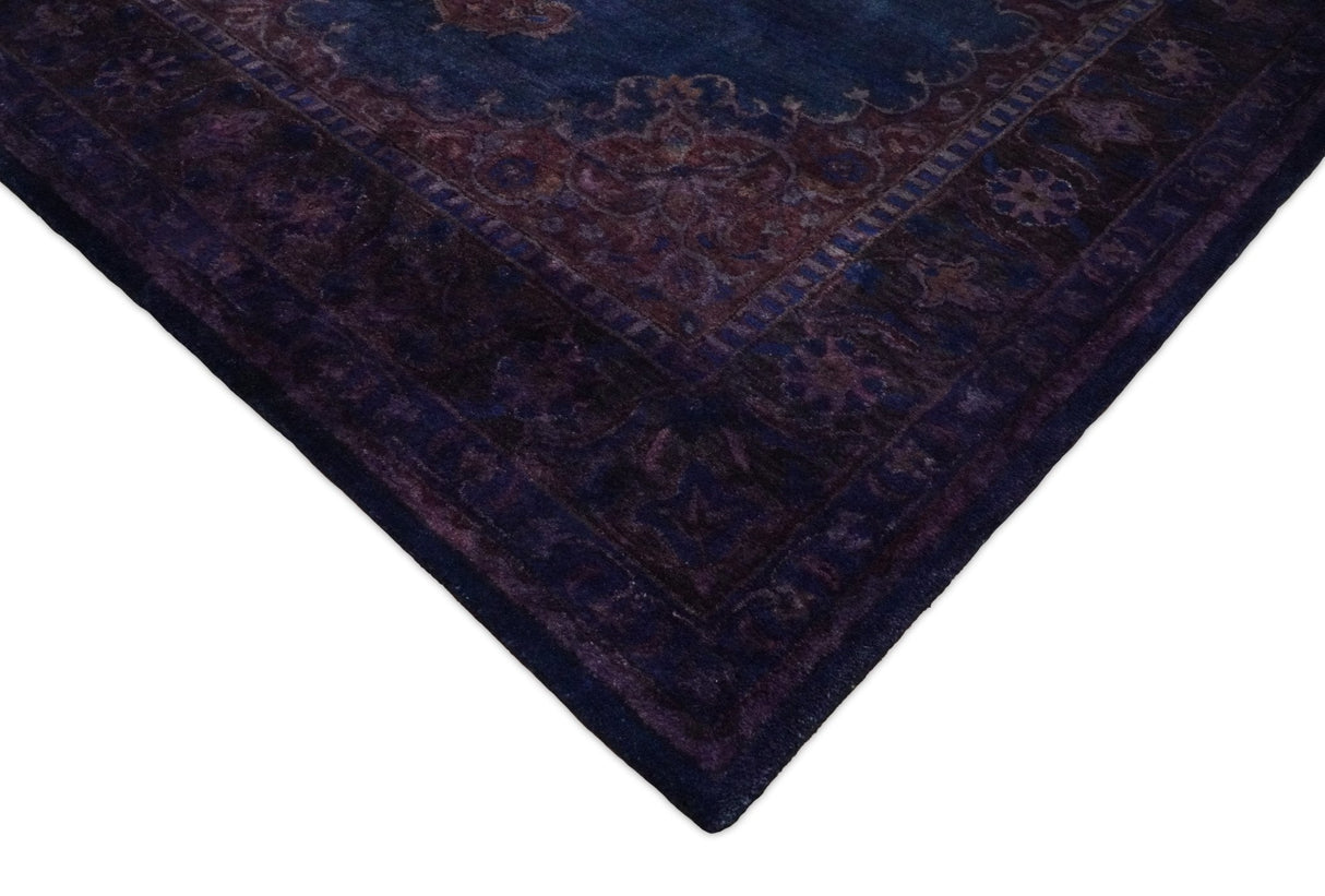 Custom Made Purple Traditional Floral Design Hand Tufted Overdyed Wool Area Rug
