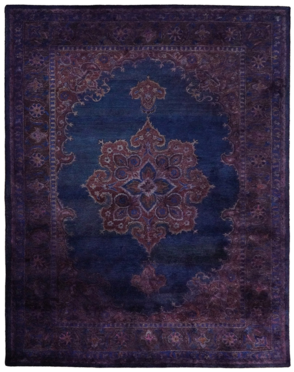 Custom Made Purple Traditional Floral Design Hand Tufted Overdyed Wool Area Rug
