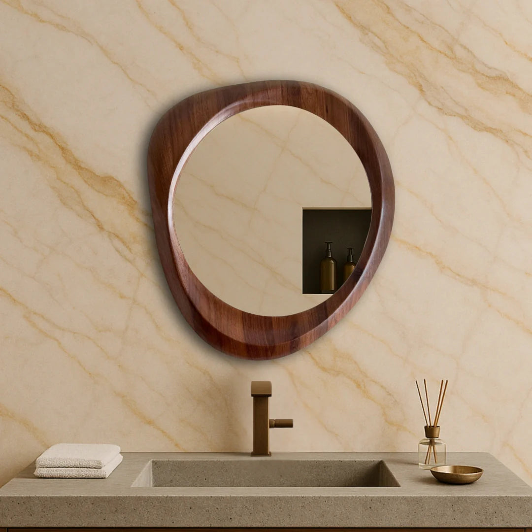 Woodworked Elegance Irregular Round Mirror