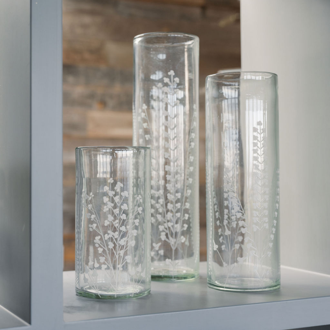 Etched Glass Tall Vases & Candleholders