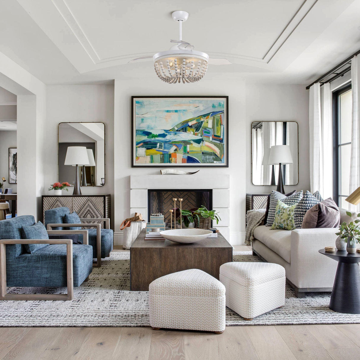 42" Huang Farmhouse Wooden Beads Ceiling Fan with Lighting