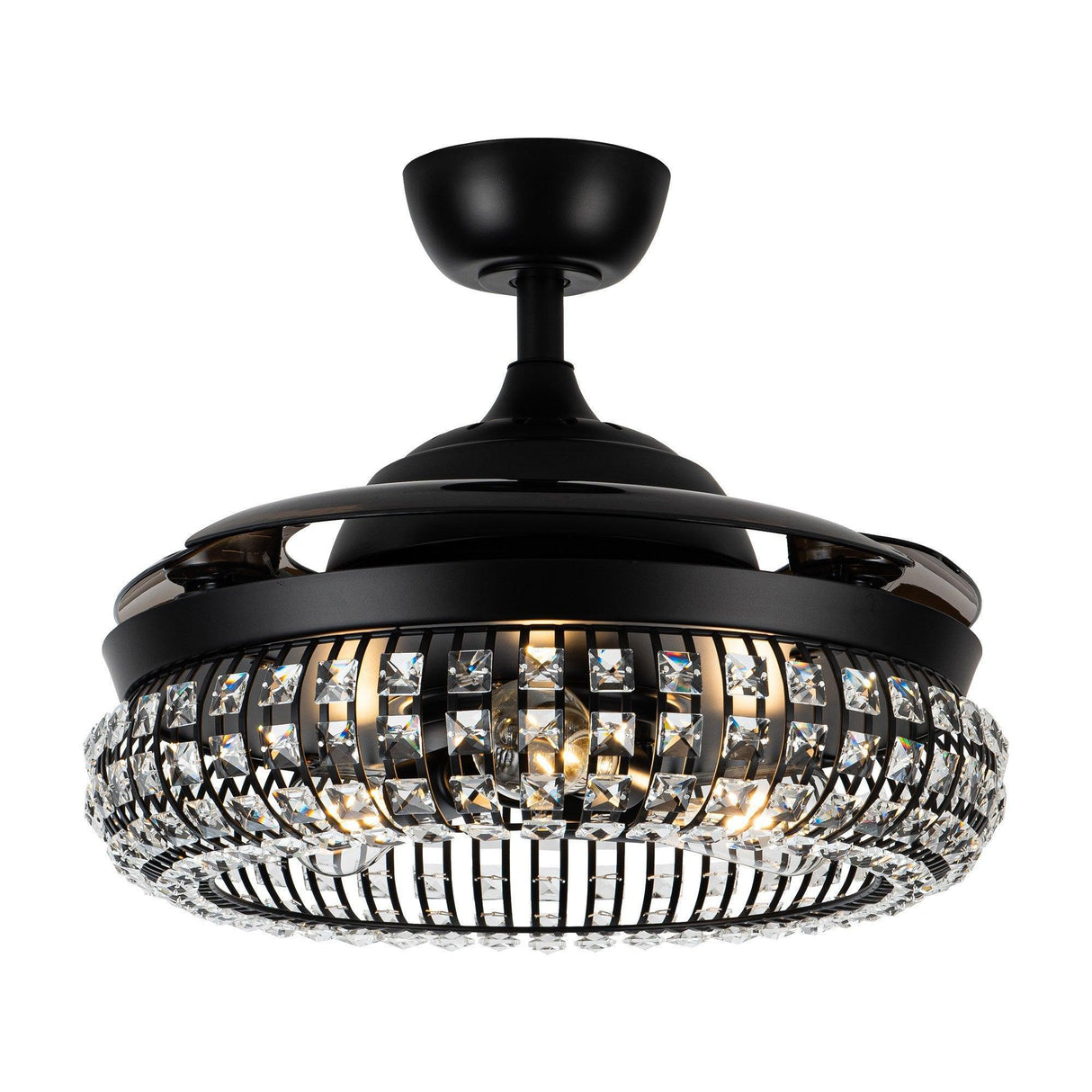 42" Modern Downrod Mount Crystal Ceiling Fan with Lighting and Remote Control