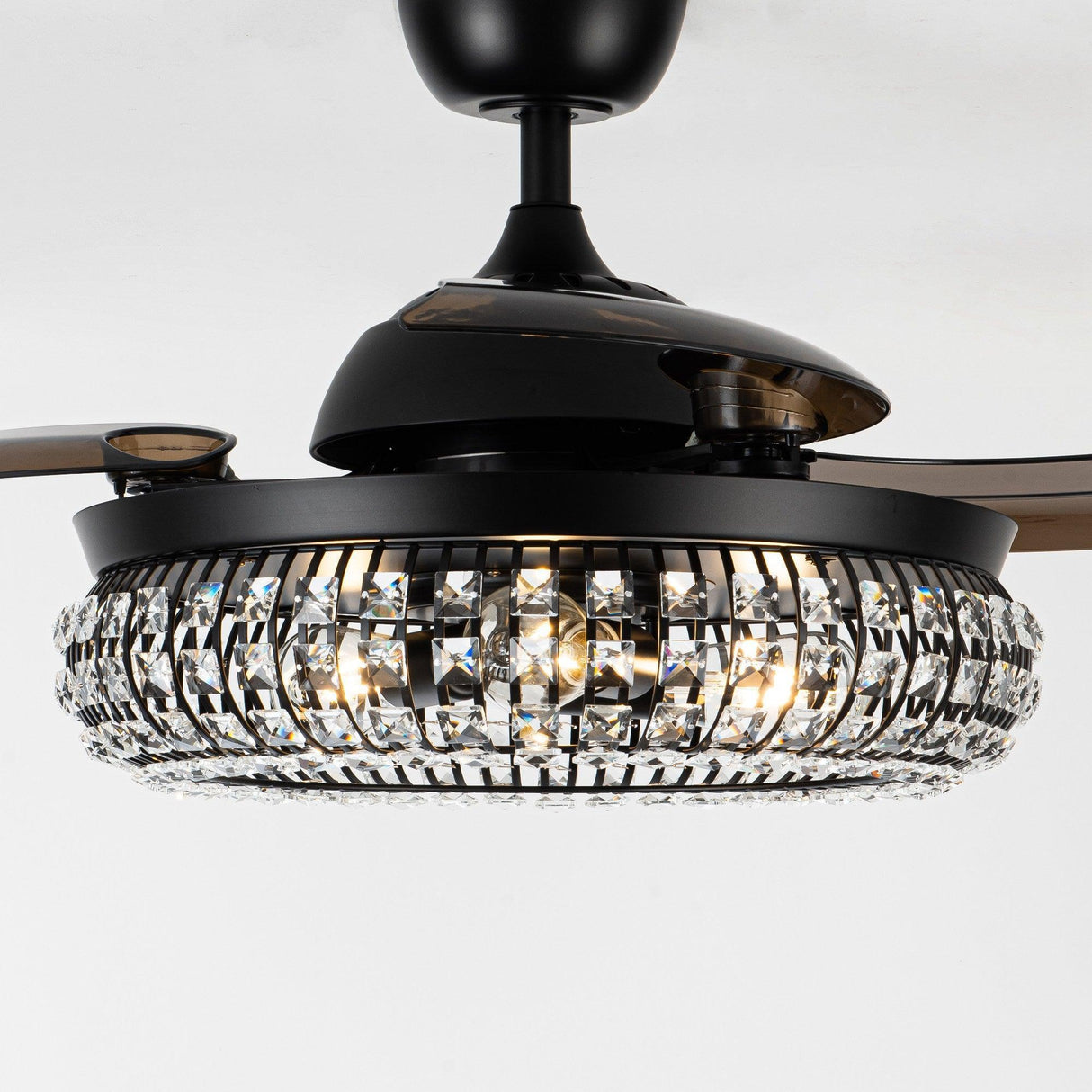 42" Modern Downrod Mount Crystal Ceiling Fan with Lighting and Remote Control