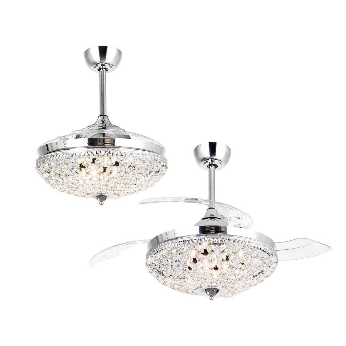 42" Servantes Modern Downrod Mount Crystal Ceiling Fan with Lighting and Remote Control