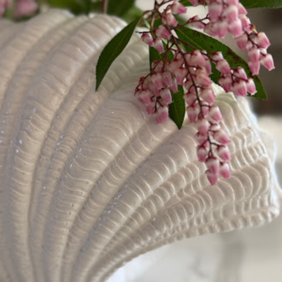 Coraline Terracotta Vase, Hand-painted in Linen White, 12.2"L x 8.2"H