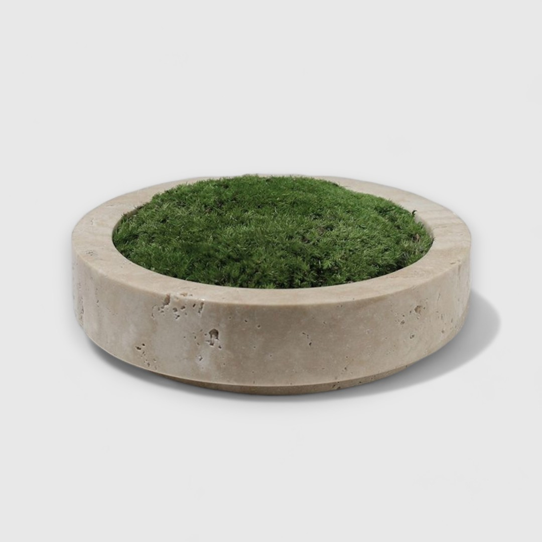 Natura Stone Travertine Round Shallow Tray, 8"D x 2"H