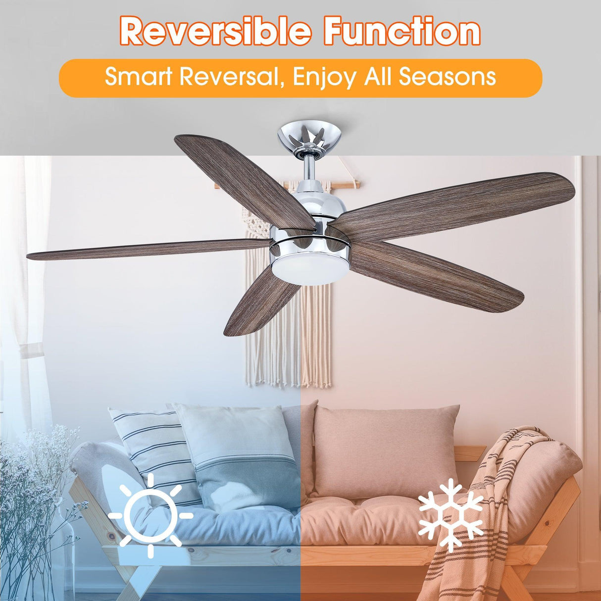 52" Dicken Farmhouse Downrod Mount Reversible Ceiling Fan with Lighting and Remote Control