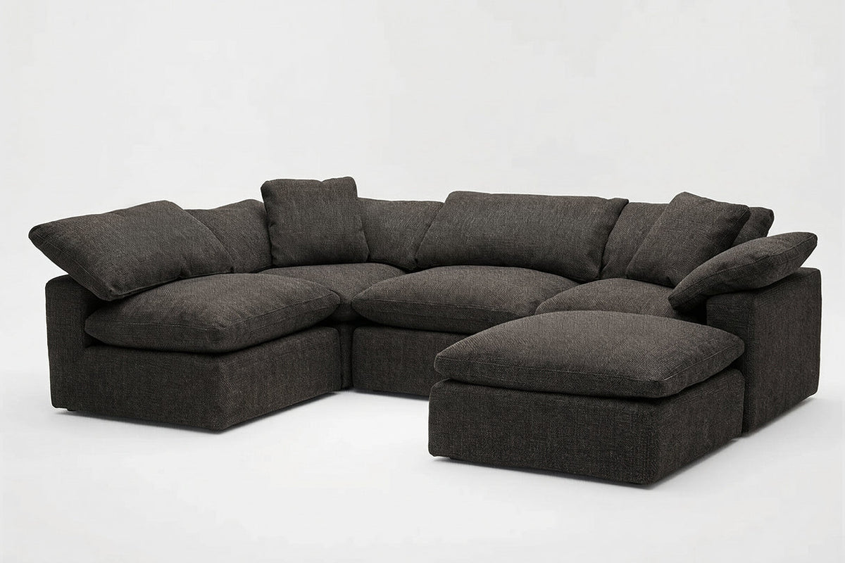 5-Cube Modular U-Sofa Armless & Ottoman Chaise