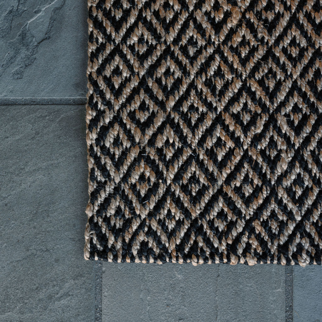 Natural and Black Diamonds Jute Rug