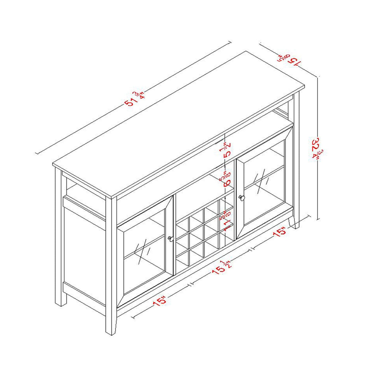 51" Wide Wood Cupboard Buffet Storage Cabinet with Wine Rack for 12-Bottles