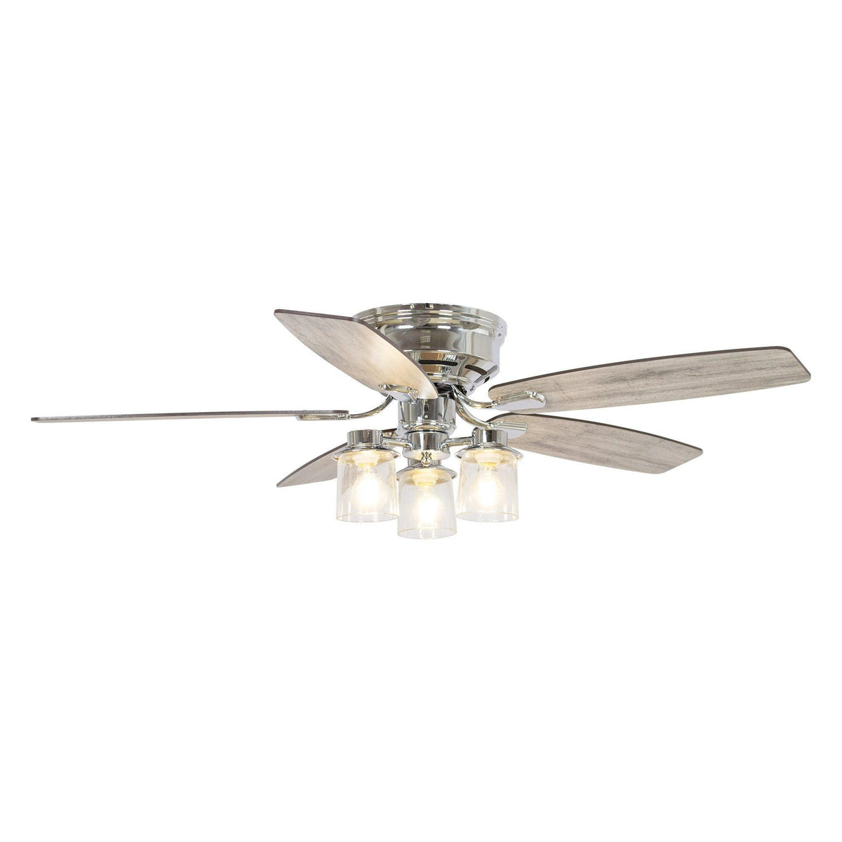 52" Bangatore Traditional Chrome Flush Mount Reversible Ceiling Fan with Lighting and Remote Control