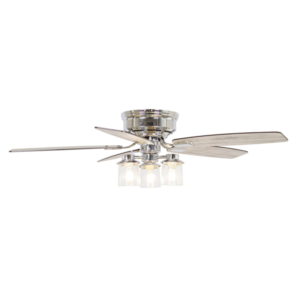 52" Bangatore Traditional Chrome Flush Mount Reversible Ceiling Fan with Lighting and Remote Control