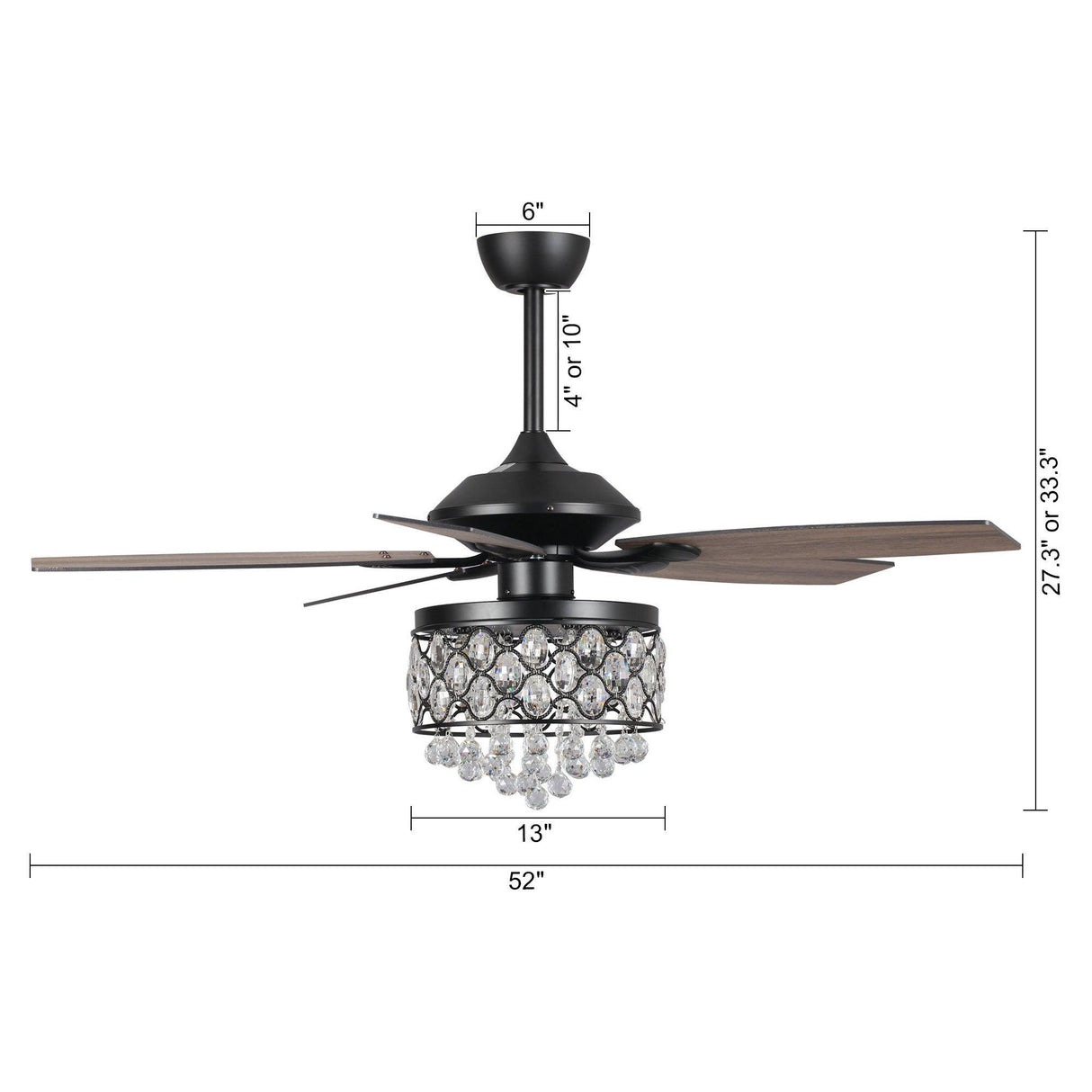 52" Berkshire Modern Downrod Mount Reversible Crystal Ceiling Fan with Lighting and Remote Control