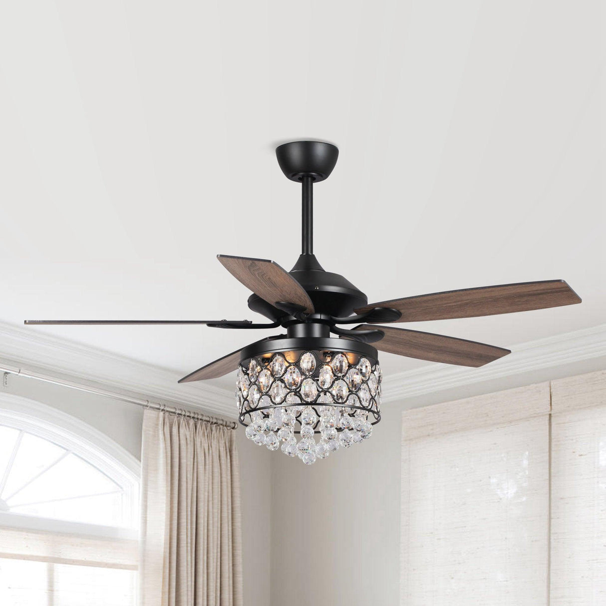 52" Berkshire Modern Downrod Mount Reversible Crystal Ceiling Fan with Lighting and Remote Control