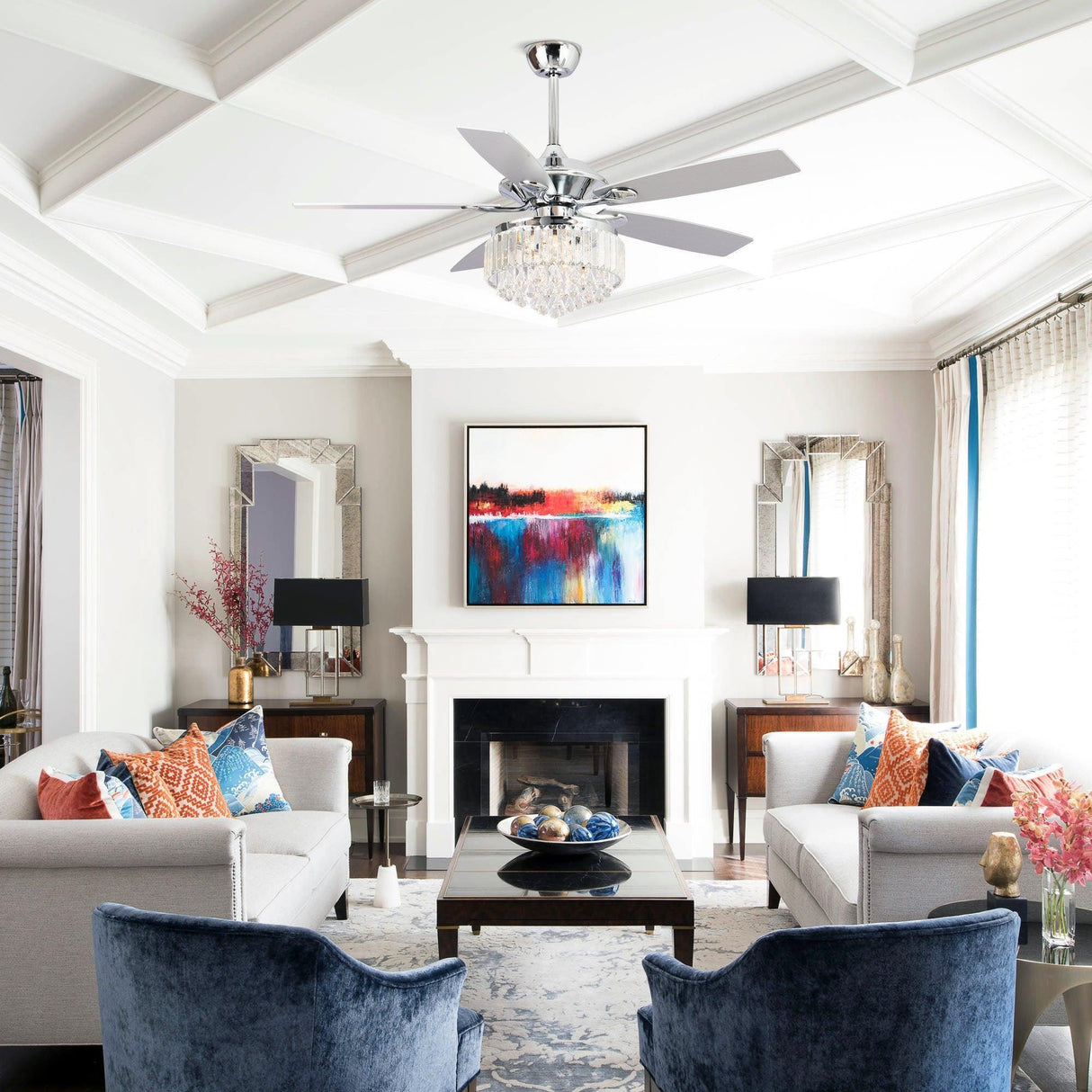 52" Elkton Modern Reversible Crystal Fandelier with Lighting and Remote Control