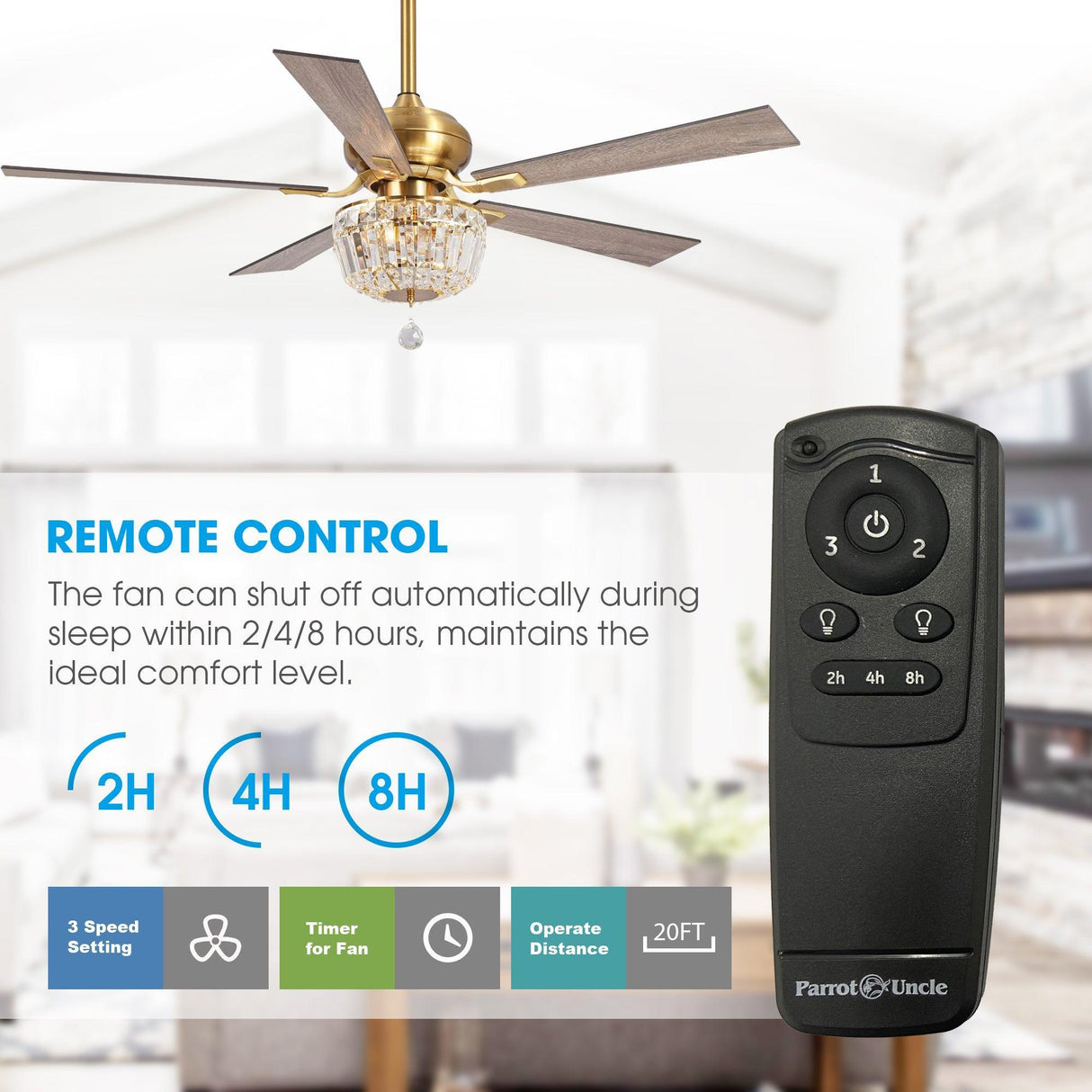 52" Ganga Modern Downrod Mount Reversible Crystal Ceiling Fan with Lighting and Remote Control