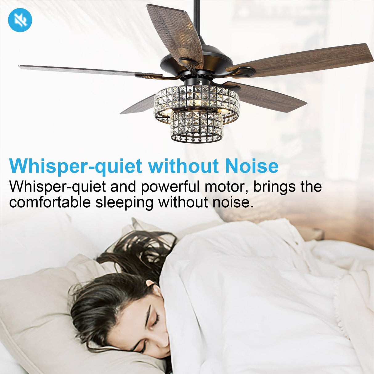 52" Nowthen Modern Crystal Chandelier Ceiling Fan With Led Light And Remote Control 5 Blades Chrome