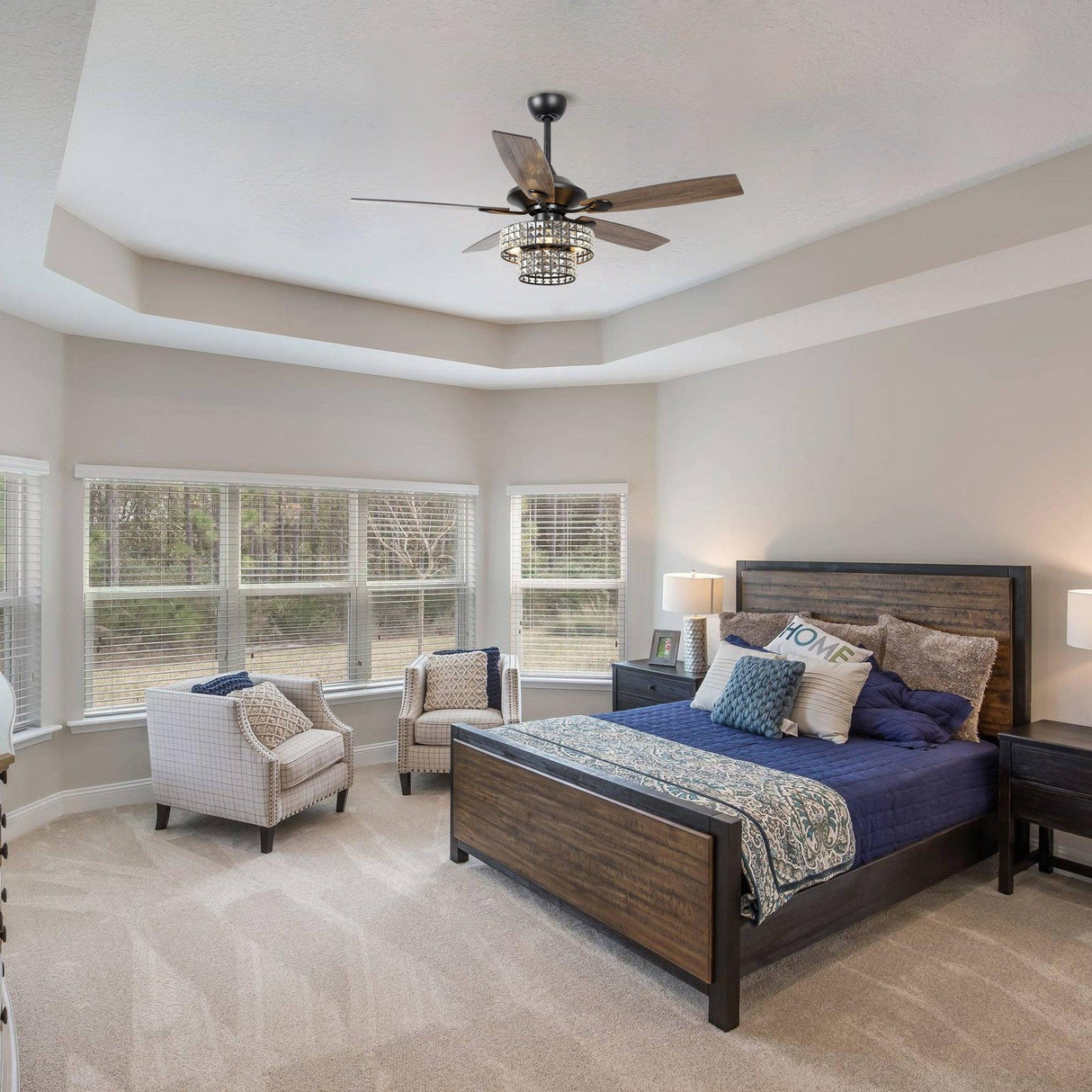 52" Nowthen Modern Crystal Chandelier Ceiling Fan With Led Light And Remote Control 5 Blades Chrome