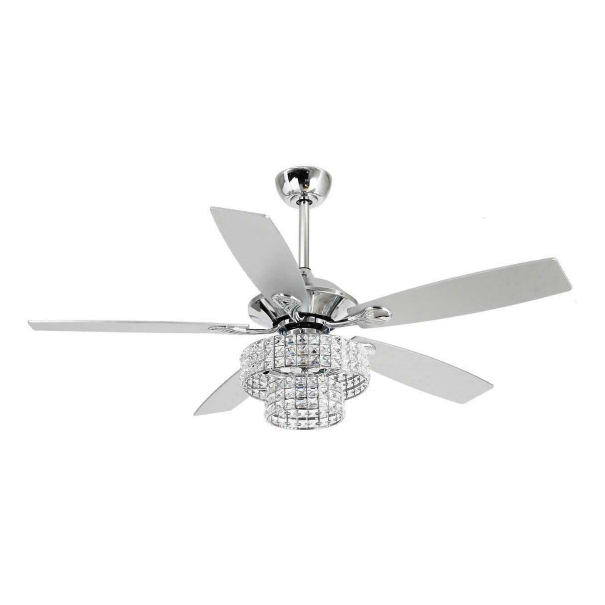 52" Nowthen Modern Crystal Chandelier Ceiling Fan With Led Light And Remote Control 5 Blades Chrome