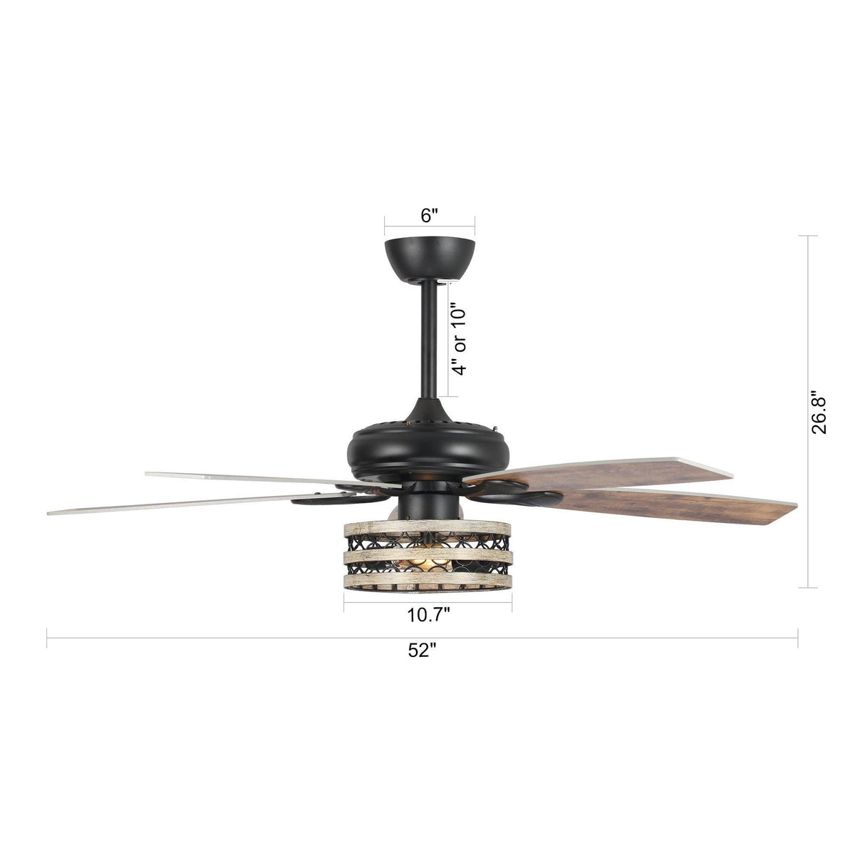 52" Matte Black Led Indoor Cage Ceiling Fan 5 Blade