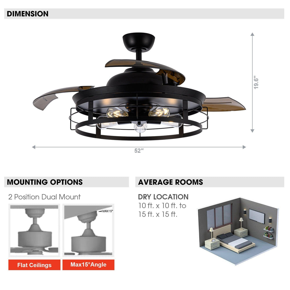 52" Industrial Downrod Mount Ceiling Fan With Lighting And Remote Control