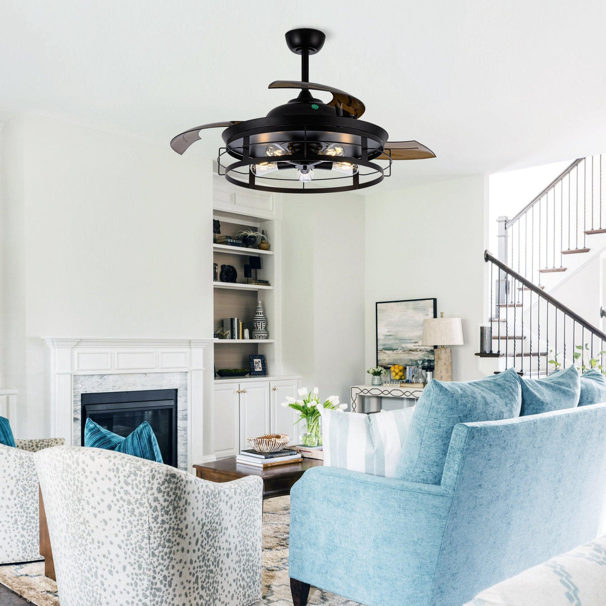 52" Industrial Downrod Mount Ceiling Fan With Lighting And Remote Control