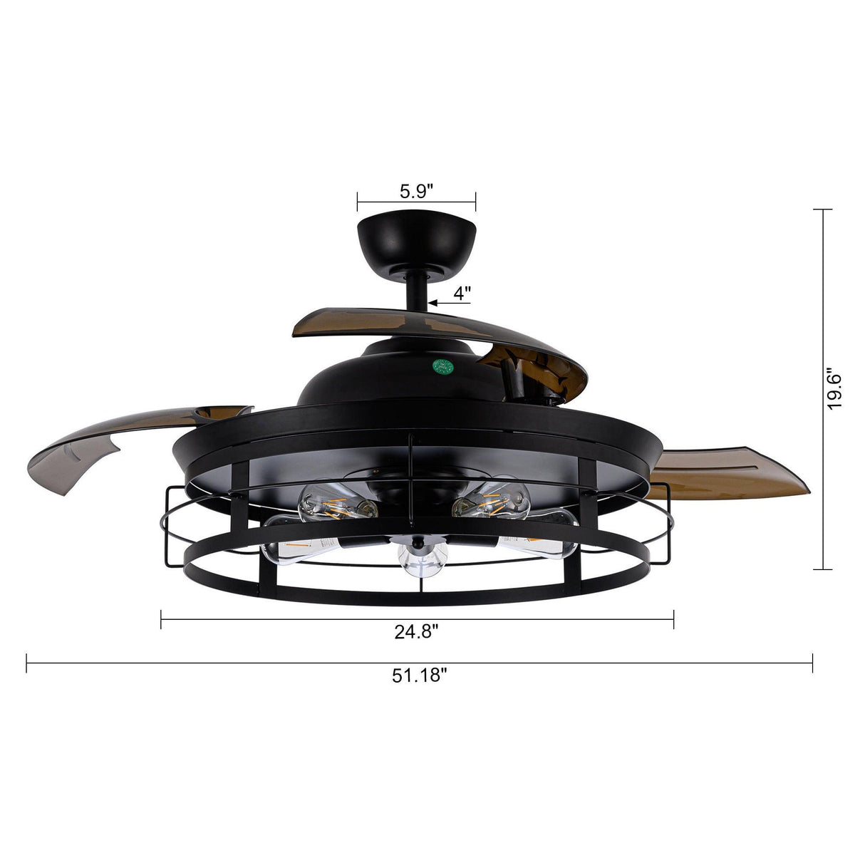 52" Industrial Downrod Mount Ceiling Fan With Lighting And Remote Control