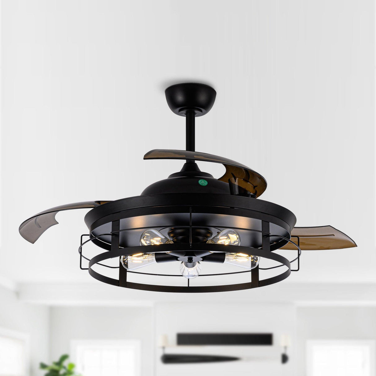 52" Industrial Downrod Mount Ceiling Fan With Lighting And Remote Control