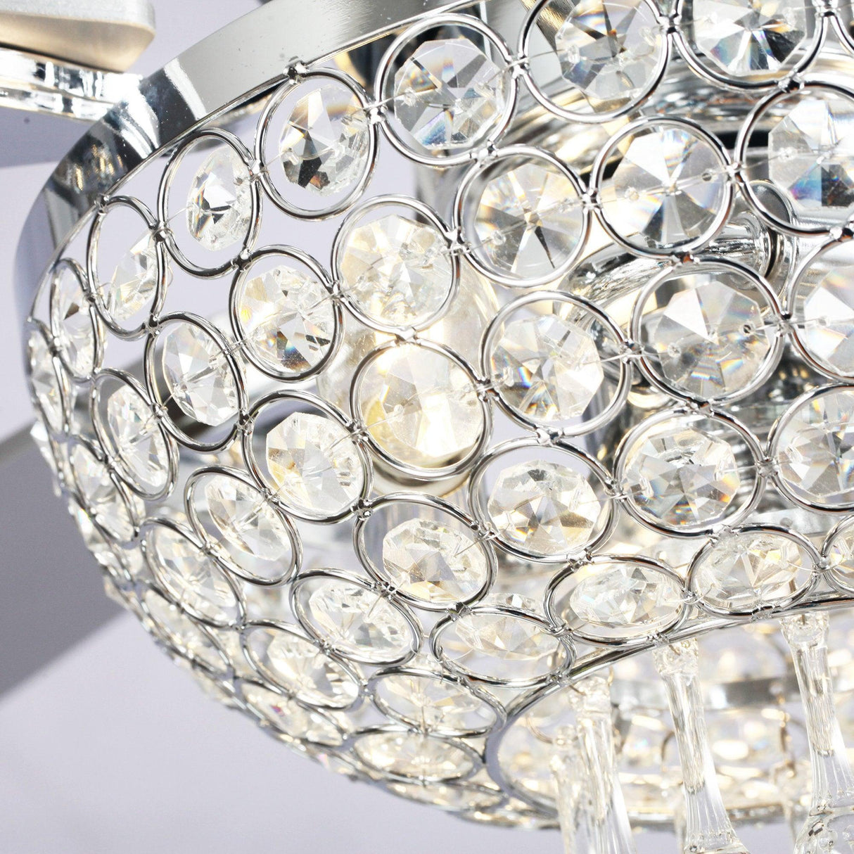 52" Modern Chrome Flush Mount Reversible Crystal Ceiling Fan With Lighting And Remote Control