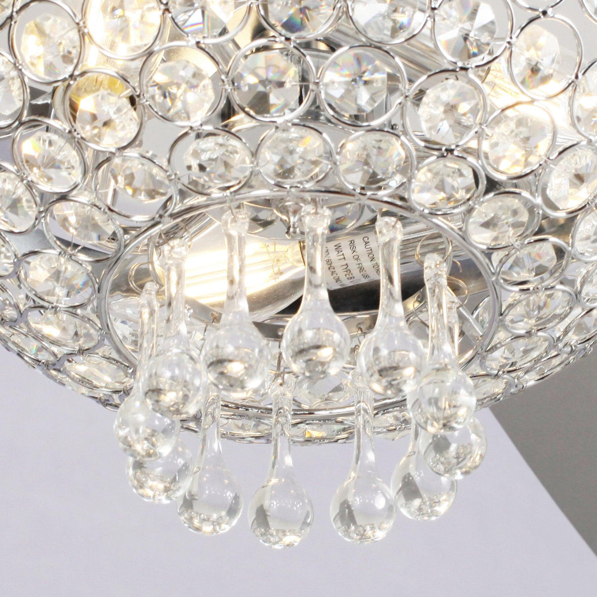 52" Modern Chrome Flush Mount Reversible Crystal Ceiling Fan With Lighting And Remote Control