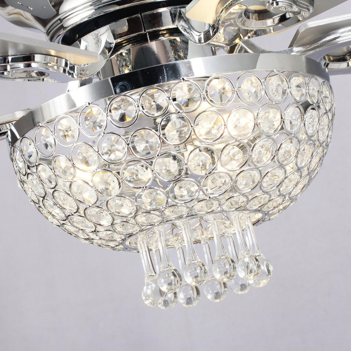 52" Modern Chrome Flush Mount Reversible Crystal Ceiling Fan With Lighting And Remote Control