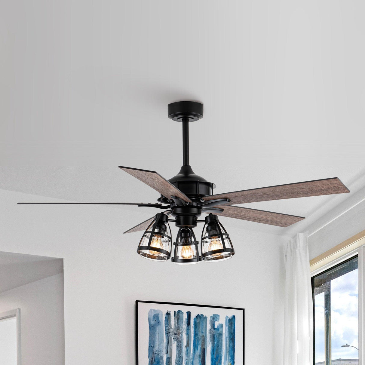 52" Kashmir Traditional Downrod Mount Reversible Ceiling Fan with Lighting and Remote Control