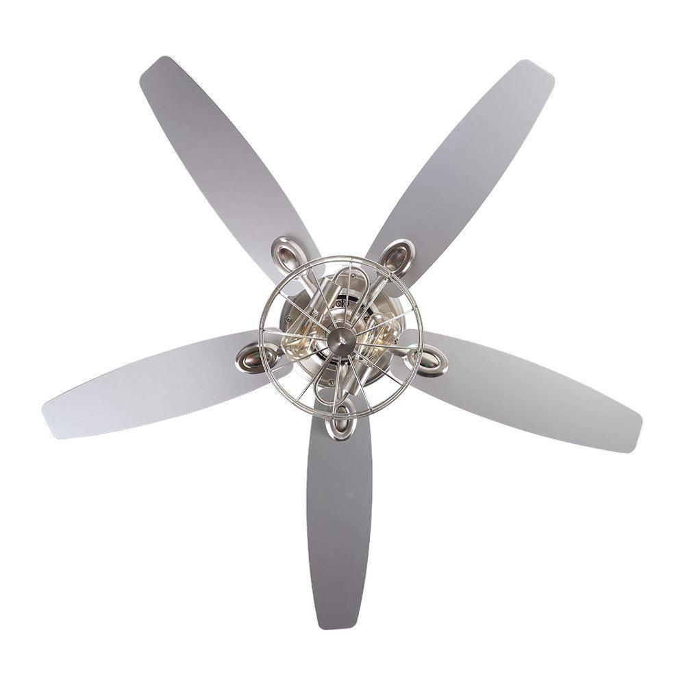 52" Kyla Industrial Caged Ceiling Fan With Light Remote Control Satin Nickel