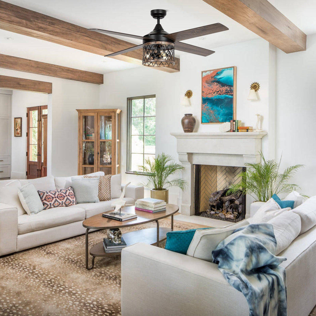 52" Mirelle Indoor Black Downrod Mounting Ceiling Fan With Light Kit And Remote