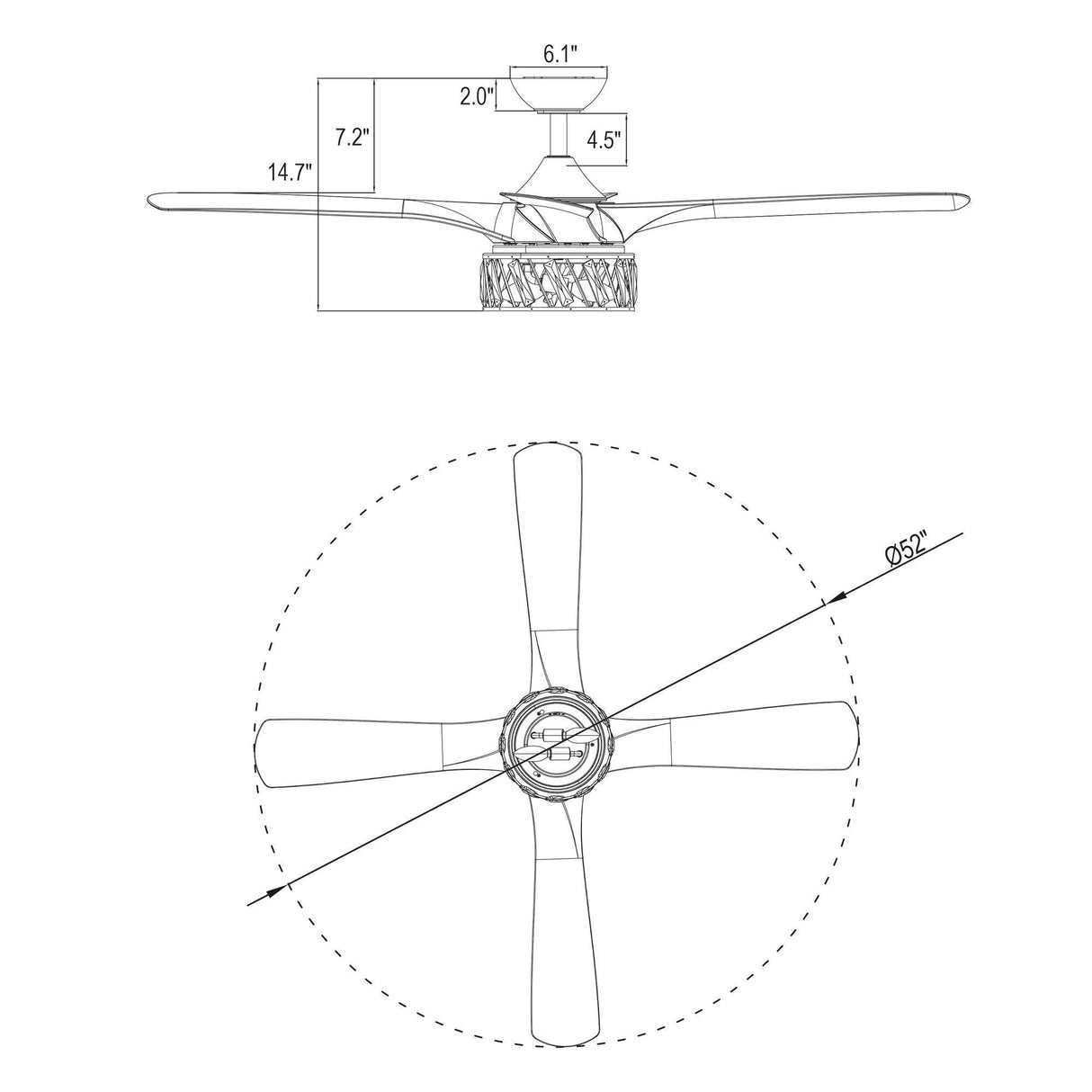 52" Tata Nagar Farmhouse Downrod Mount Reversible Crystal Ceiling Fan with Lighting and Remote Control