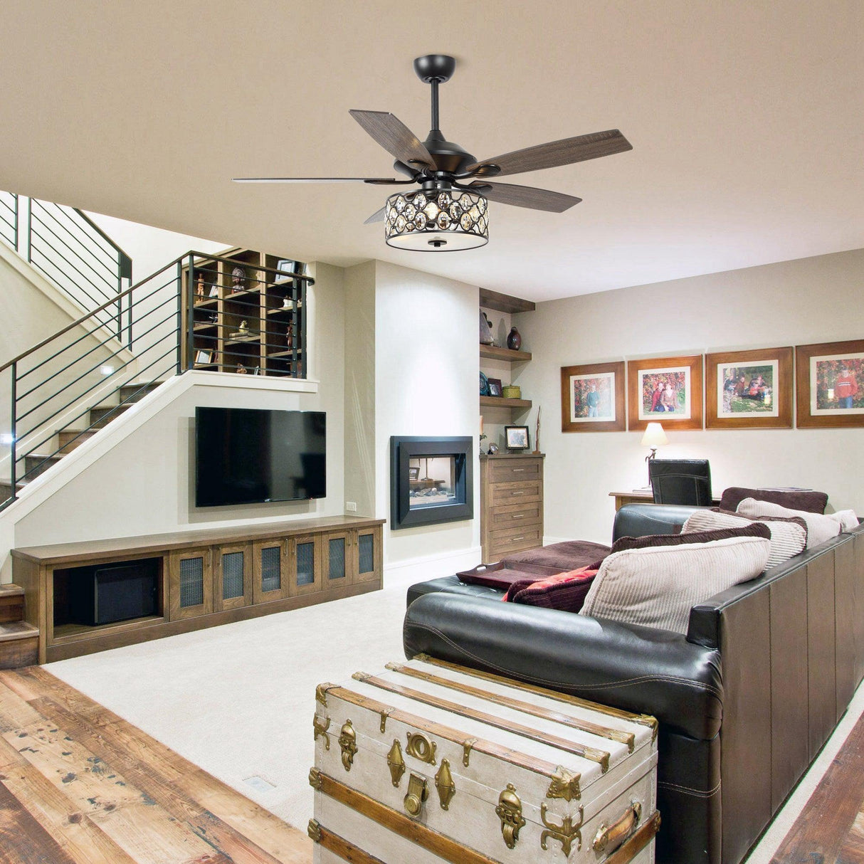 52" Tibuh Modern Crystal Chandelier Ceiling Fan With Led Light And Remote Control 5 Blades Chrome