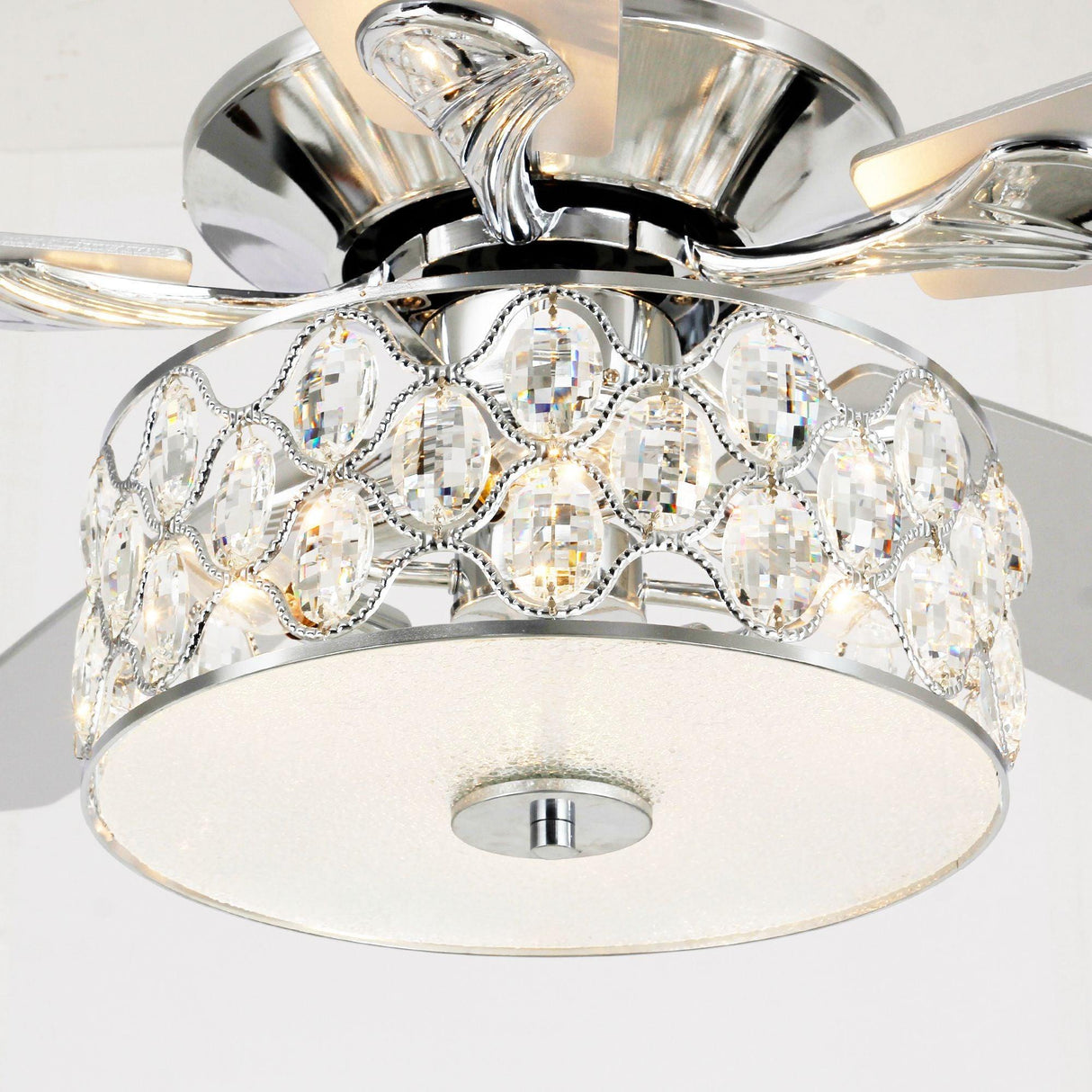 52" Tibuh Modern Crystal Chandelier Ceiling Fan With Led Light And Remote Control 5 Blades Chrome