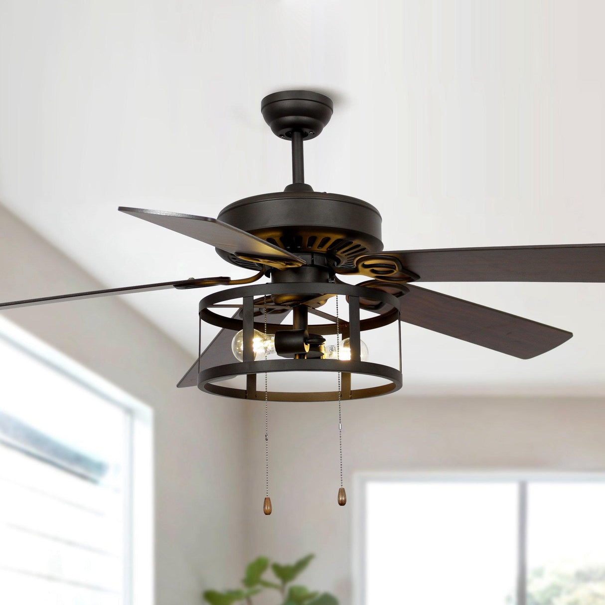 52" Urbana In Indoor Matte Black Industrial Ceiling Fan With Pull Chain And Light Kit