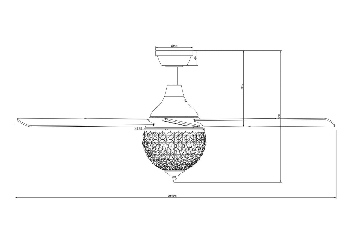 52" Varanasi Traditional Downrod Mount Ceiling Fan with Lighting and Remote Control