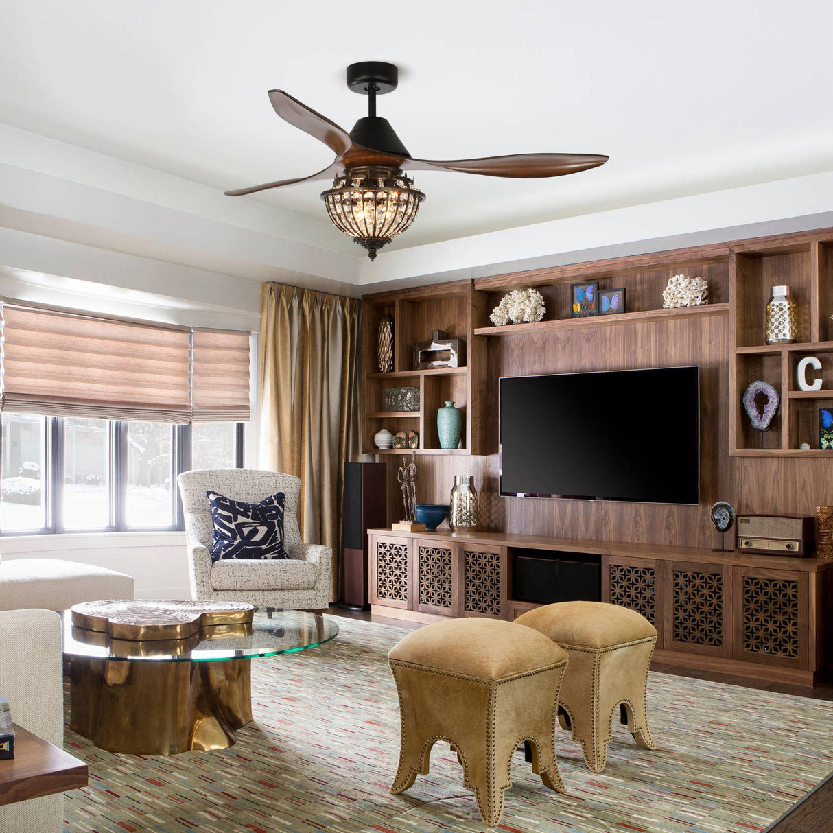 52" Vicky Indoor 3-Blade Rustic Crystal Ceiling Fan With Remote And Light Kit Included