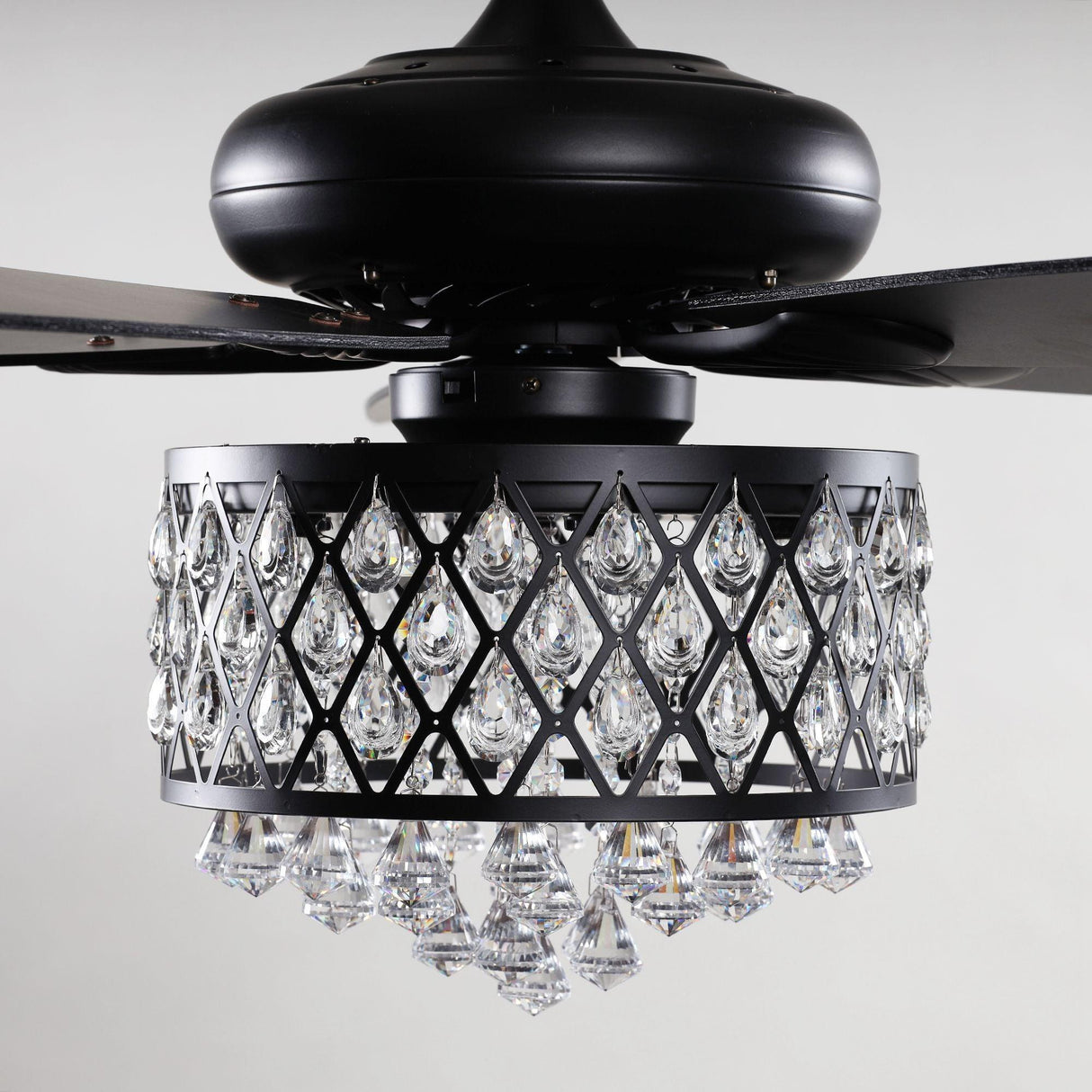 52” Wethington Modern Crystal Chandelier Ceiling Fan With Light And Remote Control Black