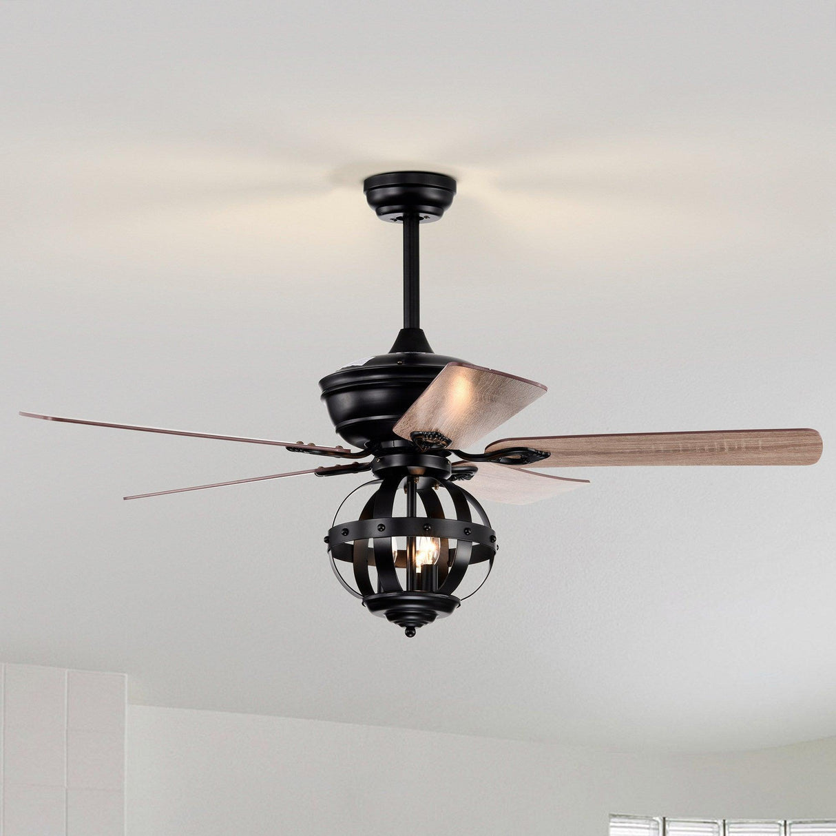 52" Wilburton Industrial Downrod Mount Reversible Ceiling Fan with Lighting and Remote Control