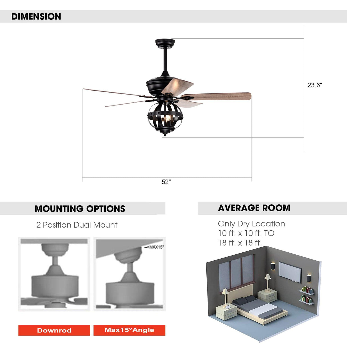 52" Wilburton Industrial Downrod Mount Reversible Ceiling Fan with Lighting and Remote Control