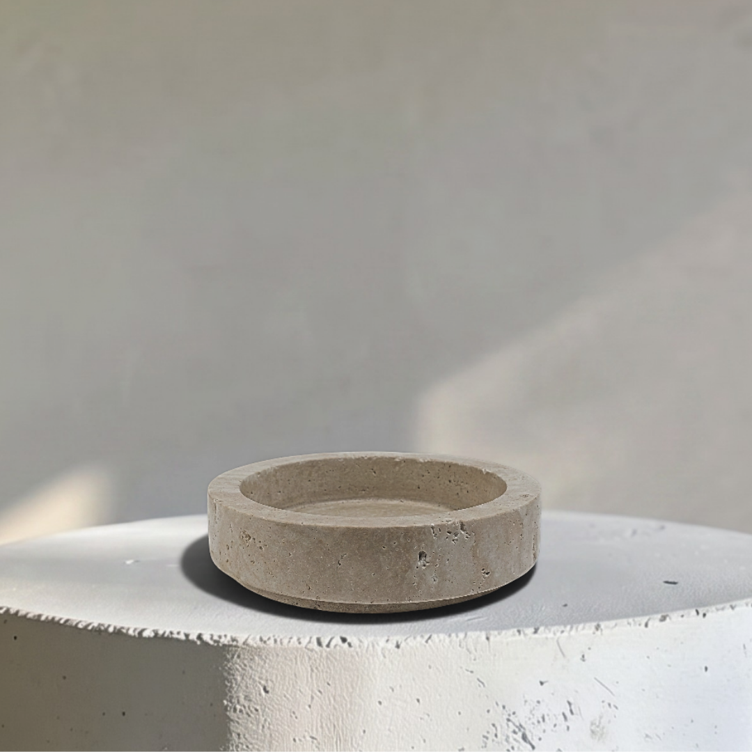Natura Stone Travertine Round Shallow Tray, 8"D x 2"H