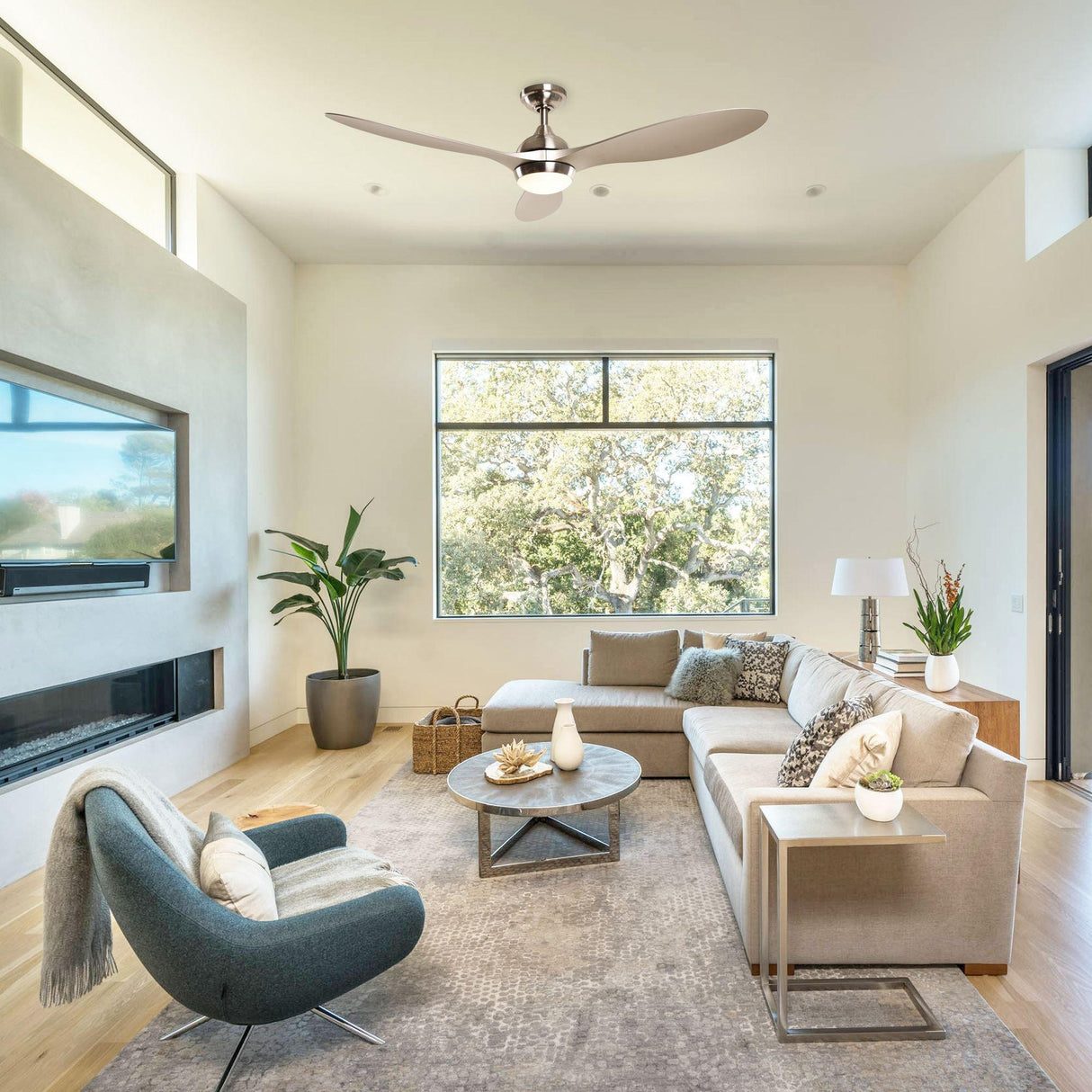 56" Bernardino Indoor Brushed Nickel Downrod Mount Chandelier Ceiling Fan With Light Kit And Remote Control