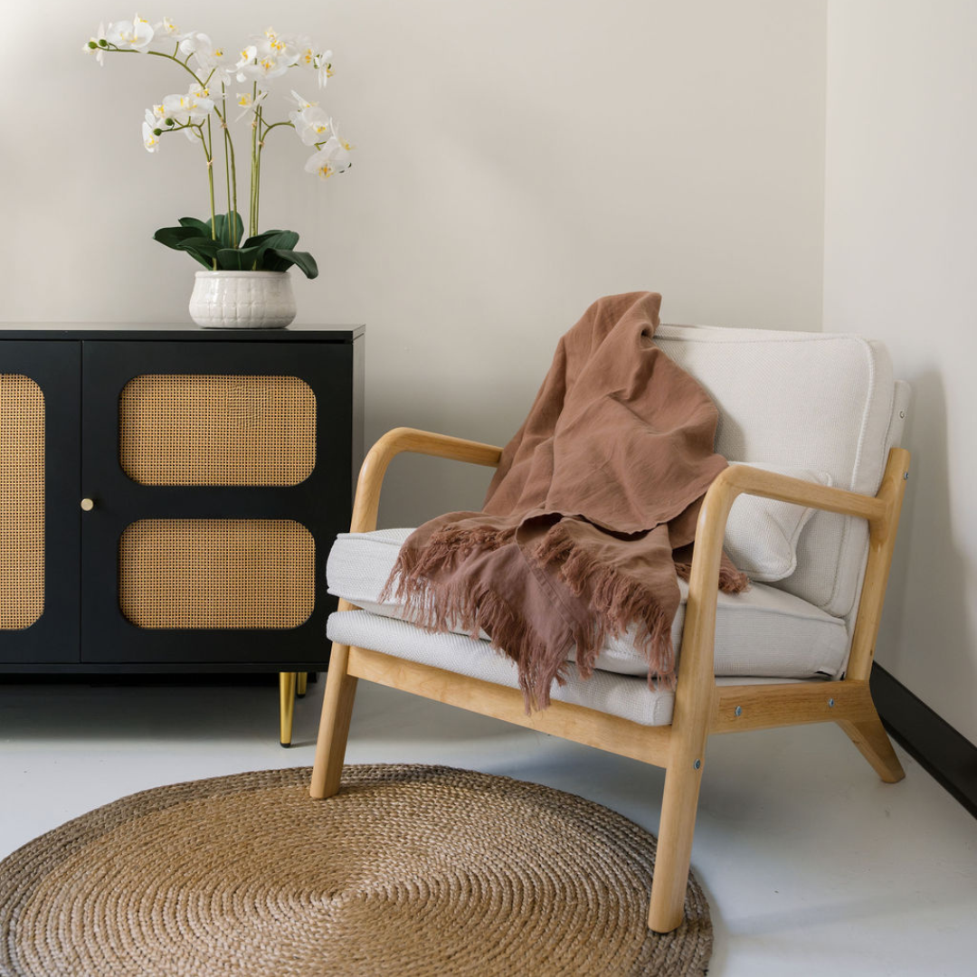 Natural and Brown Round Braided Jute Rug