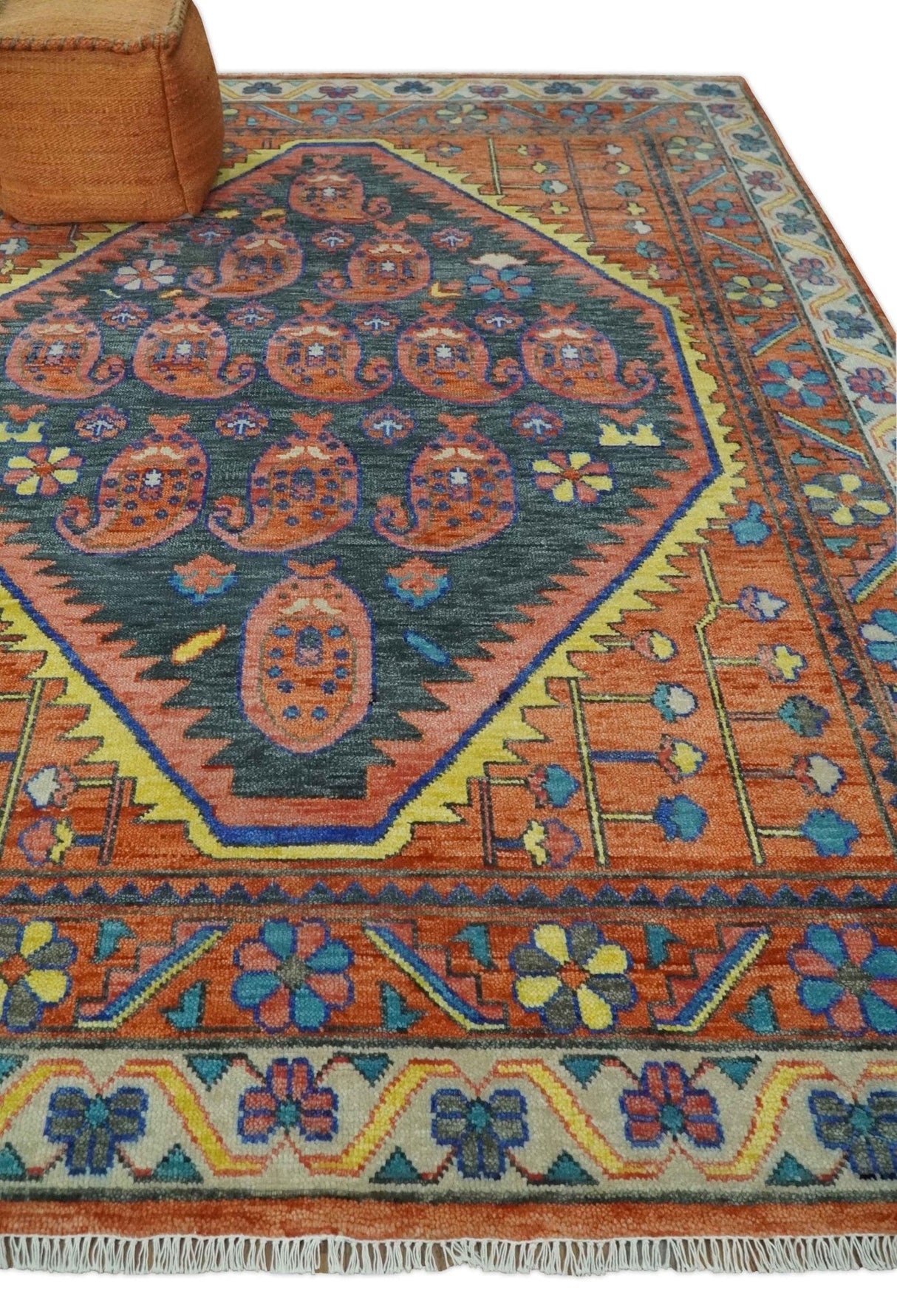 Charcoal, Rust and Beige Traditional Design Heriz Multi Size wool Area Rug