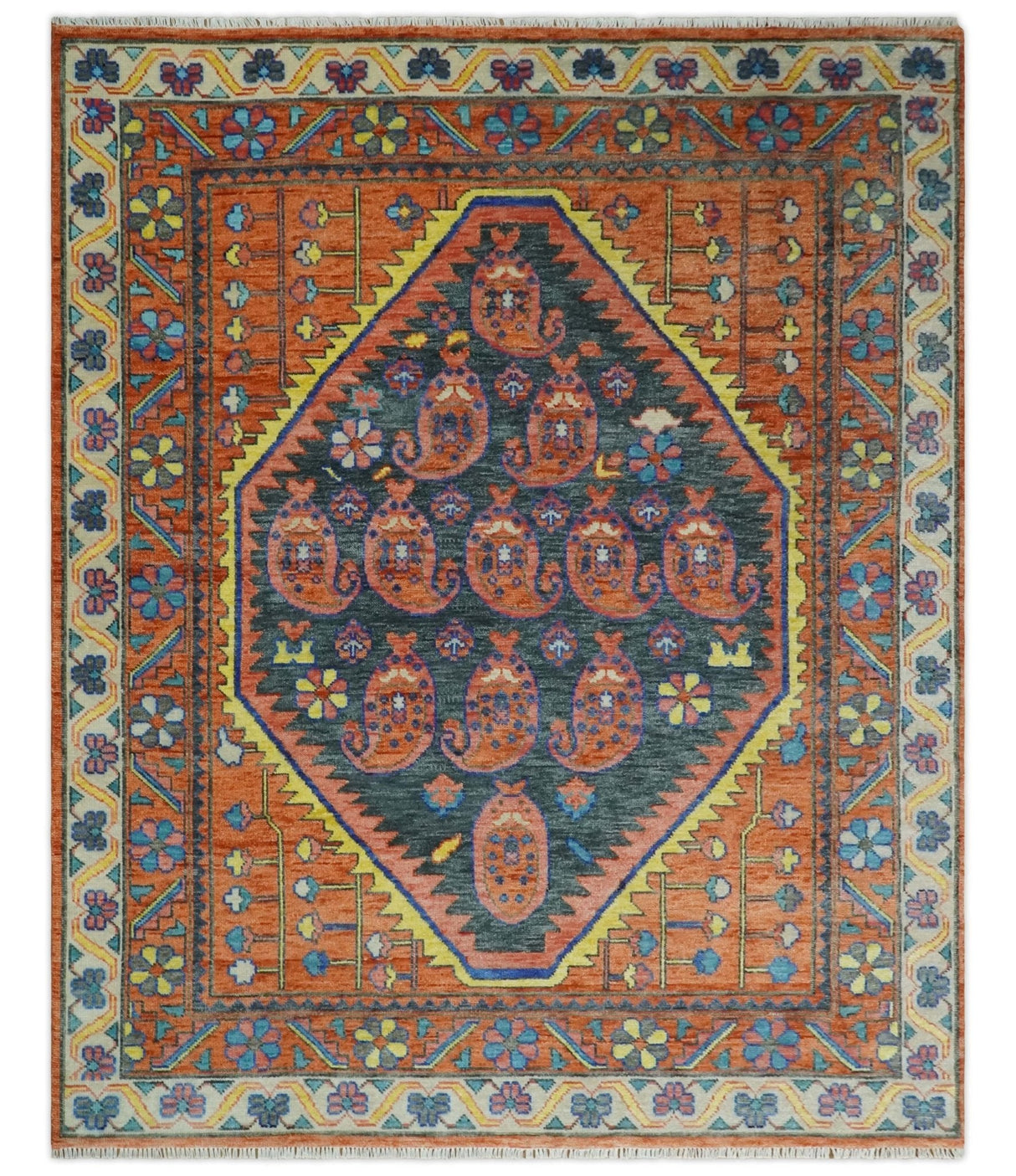 Charcoal, Rust and Beige Traditional Design Heriz Multi Size wool Area Rug